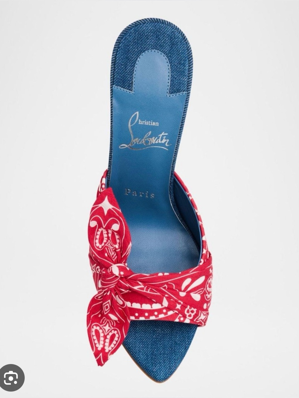 Christian Louboutin Red Bandana Knot Denim-Trim Slide